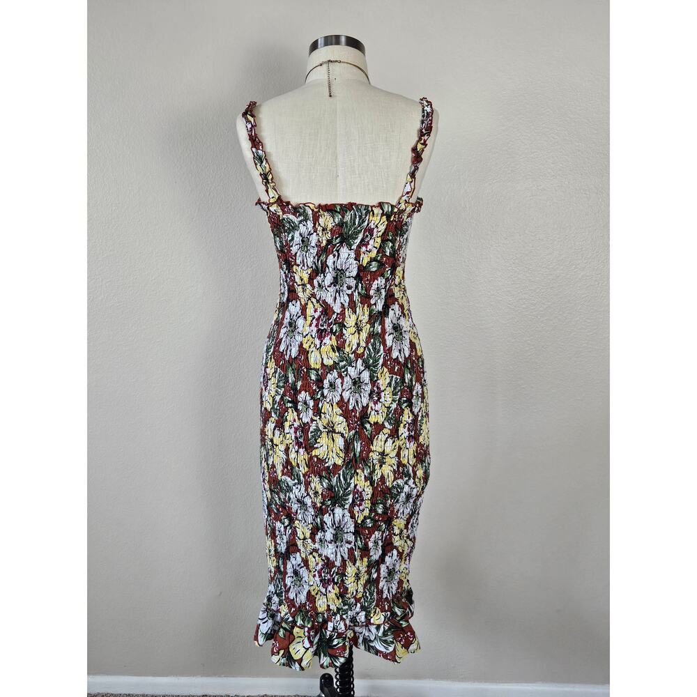 Faithfull The Brand Smocked Linen Maya Midi Dress, Size 4 - Picture 5 of 12